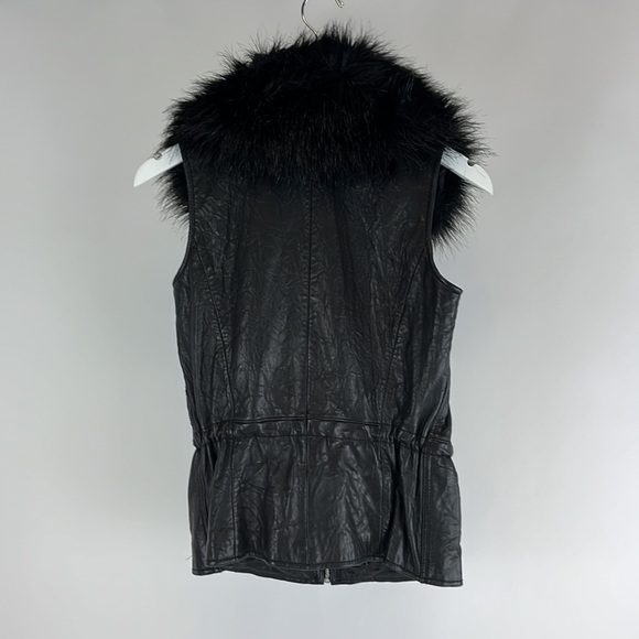 Michael Michael Kors Black Leather Faux-Fur-Collar Vest - Picture 2 of 6